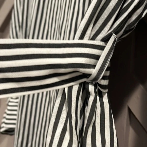 Massimo Dutti long sleeve belted button down black &white 3/4 length dress XS/S - Picture 3 of 16